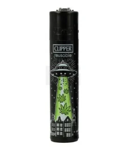 Clipper – Feuerzeug – Ufos 1v4 Ufo und Weedblätter – wiederverwendbar
