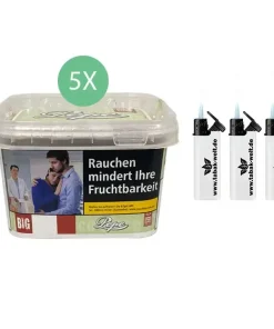 Pepe Bright Green Volumentabak Eimer 5 x 170g mit Sturmfeuerzeugen