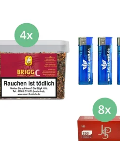 Brigg Pfeifentabak Cherry 4 x Eimer mit 2000 Jps Special Size Hülsen