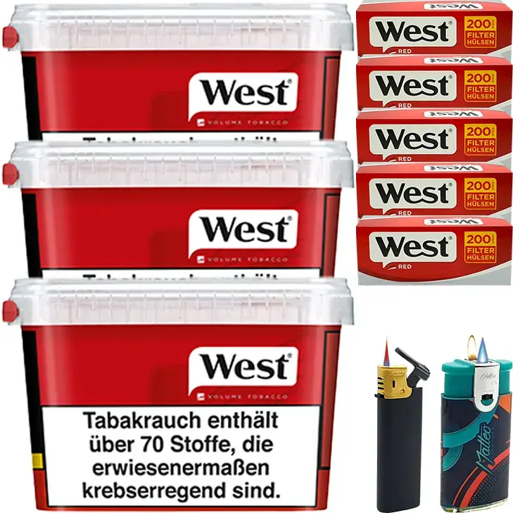 West Tabak Red 3 x Mega Box mit 1000 King Size Hülsen – Bild 2