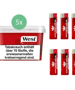 West Tabak Red 5 x Mega Box mit 5x Feuerzeugen