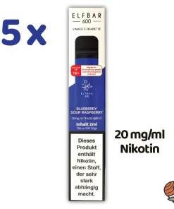 Alternative view of 5 x ELFBAR E-Shisha BLUEBERRY SOUR RASPBERRY *20mg/ml Nikotin* 600 Züge, Einweg-E-Zigarette