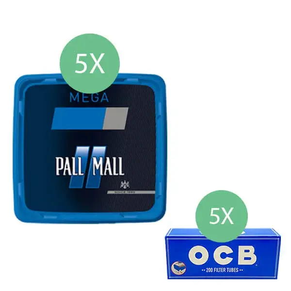 Pall Mall Tabak Blau 5 x 120g mit 1000 OCB Hülsen