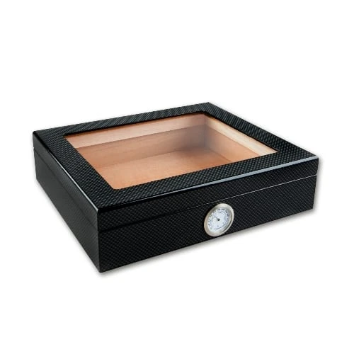 Humidor-Set Carbon-Design mit Glasdeckel 26x22x6,5cm
