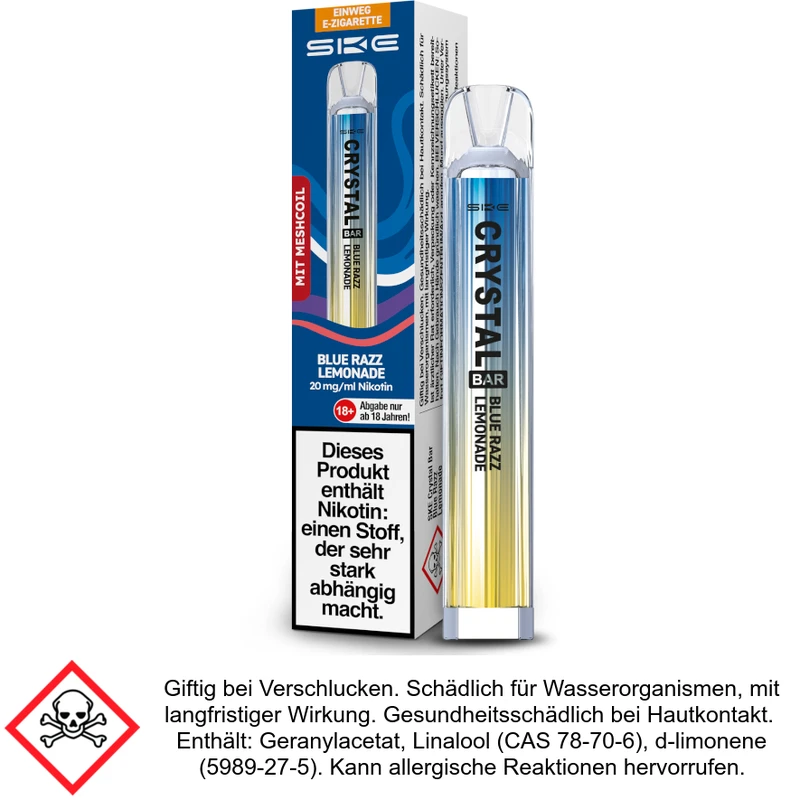 SKE – Crystal Bar Einweg E-Zigarette – Blue Razz Lemonade 20 mg/ml – Bild 2