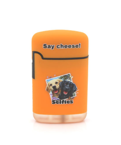 Easy Torch Say Cheese! Hunde Motiv Feuerzeug orange